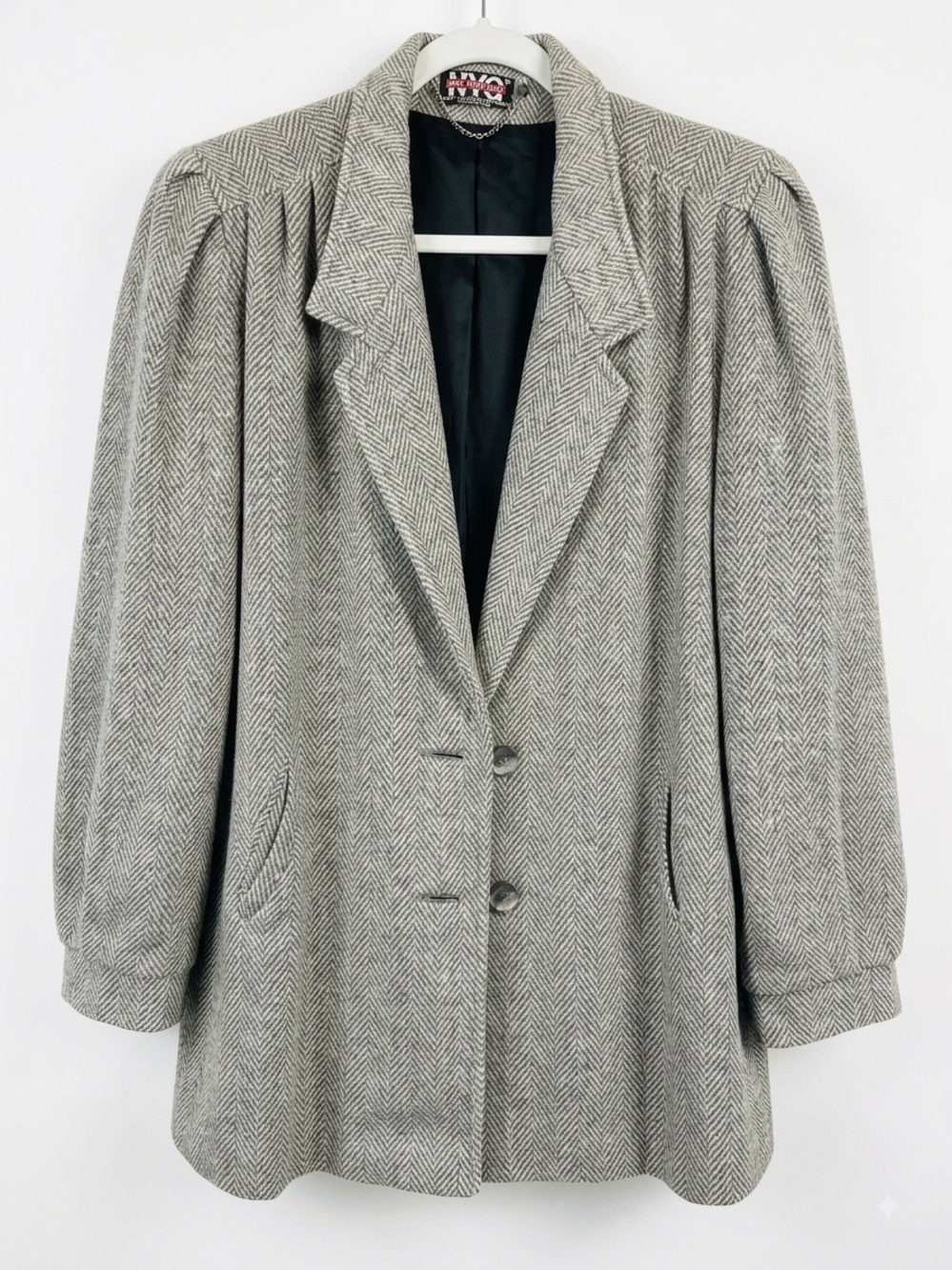 Vintage Y2K Herringbone Women's Blazer Jacket - Gray XL New York Girl